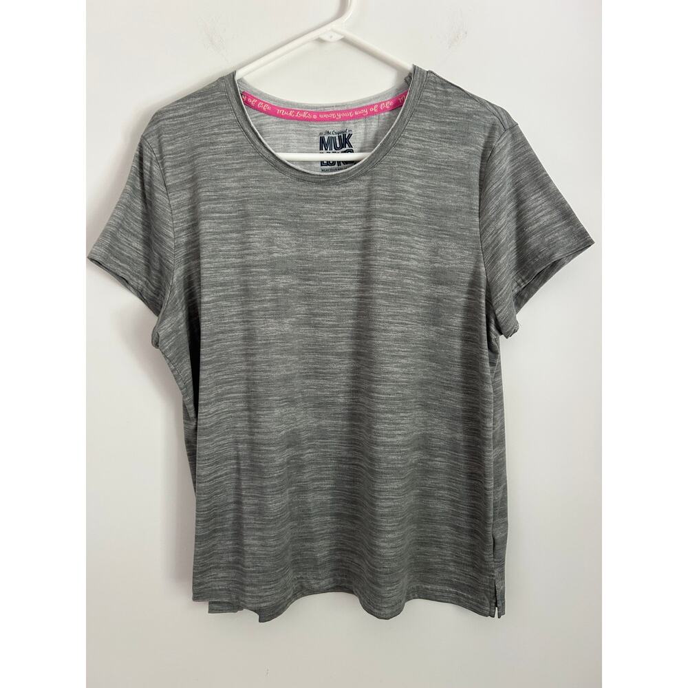 Muk Luks Women's Gray Heather Short Sleeve Tee Size Large - Picture 2 of 6